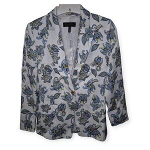Escada Floral Paisley White and Blue Women's Blazer Size 34 Or Size 4